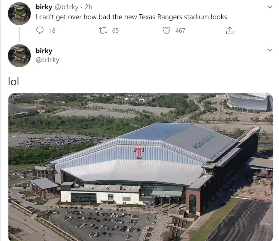 Texas Rangers' new stadium is complete, but Twitter users aren't pleased