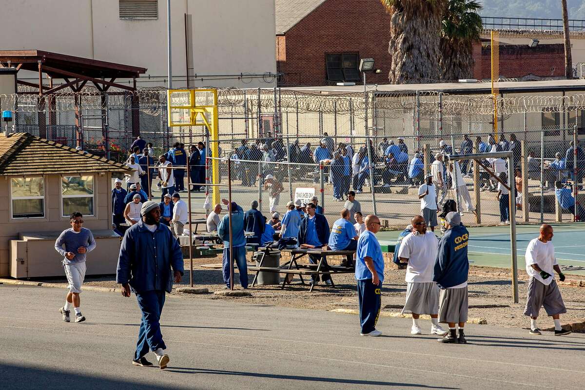 The prison yard as the San Quentin State Prison marathon is underway on Friday, Nov. 22, 2019, in San Quentin, Calif.