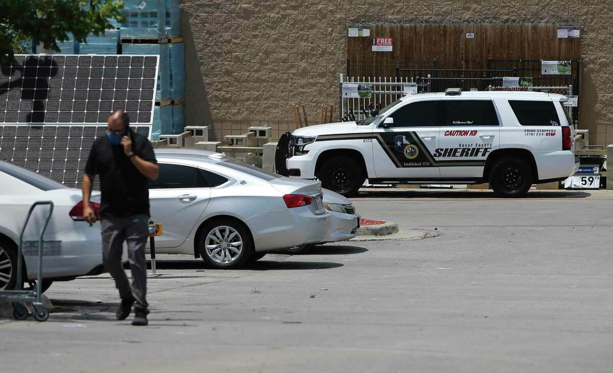 A Bexar County Sheriffs Department vehicle is parked in front of the Lowe's on Callaghan and Interstate-10 after a customer and Bexar County Judge Nelson Wolff were involved in a confrontation over the wearing of masks on Wednesday, June 24, 2020.