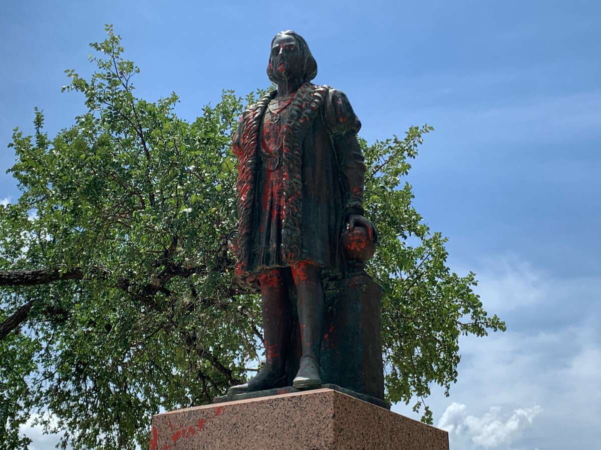 The Christopher Columbus statue in San Antonio has been vandalized with red paint.