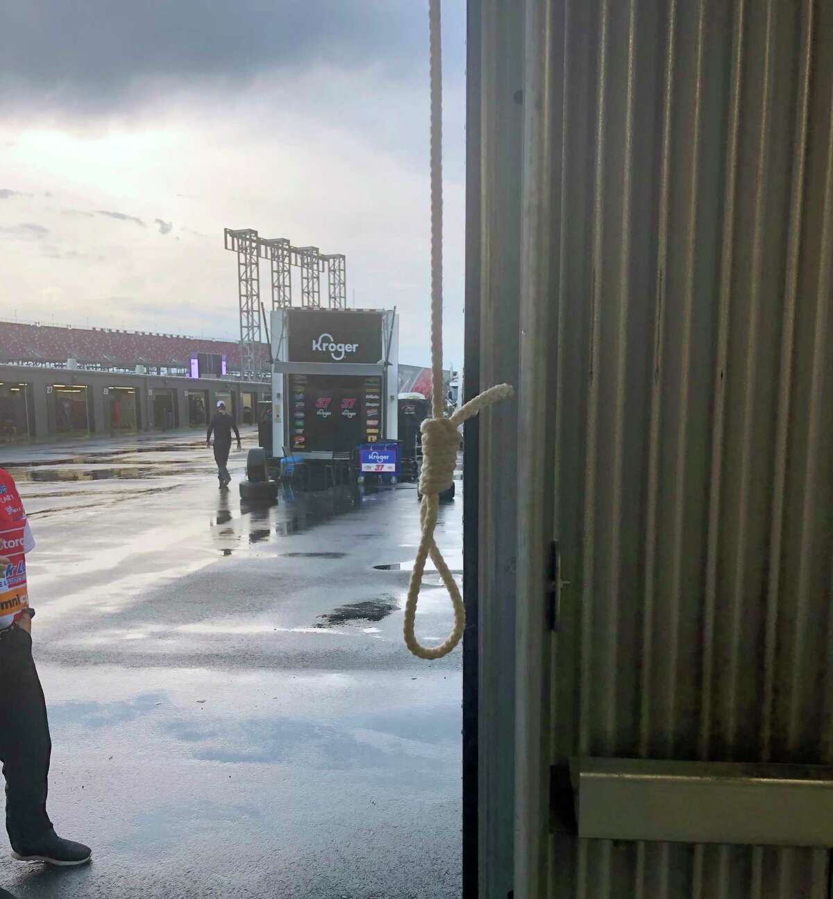 This photo provided by NASCAR shows the noose found in the garage stall of Black driver Bubba Wallace at Talladega Superspeedway in Talladega, Ala., on Sunday, June 21, 2020. The discovery prompted a federal investigation that determined the rope had been there since at least last October. (NASCAR via AP)