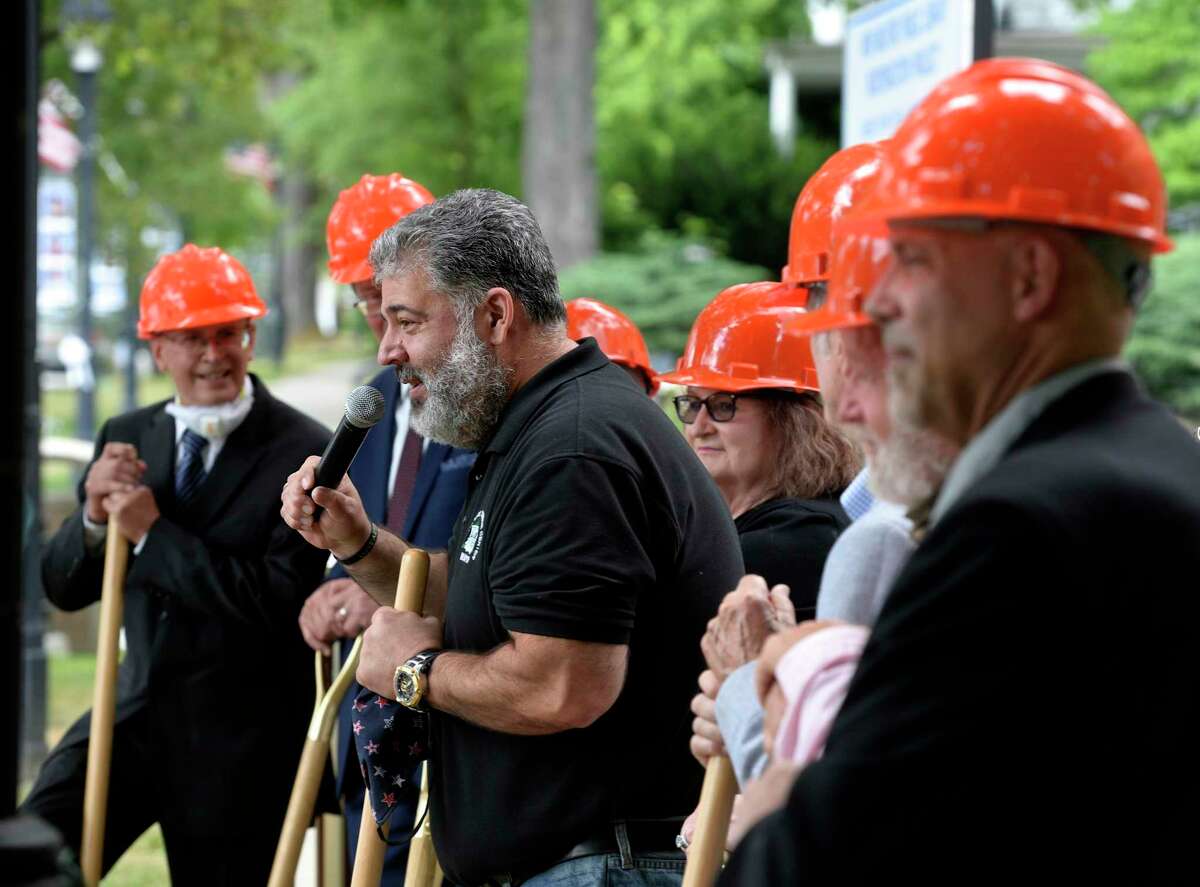 Mayor Pete Bass speaks during the groundbreaking ceremony for the New Milford Library project Friday in New Milford.