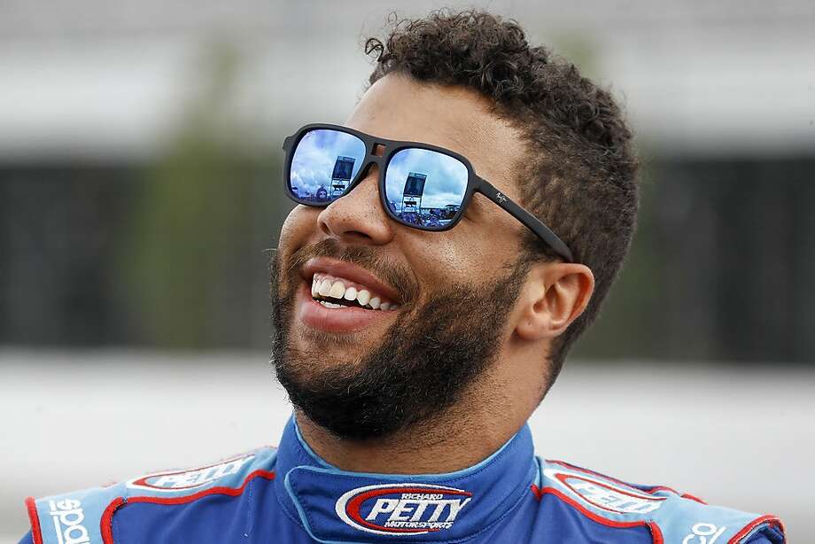 Bubba Wallace smiles before the start of the Cup Series race at Pocono on Saturday. Photo: Matt Slocum / Associated Press