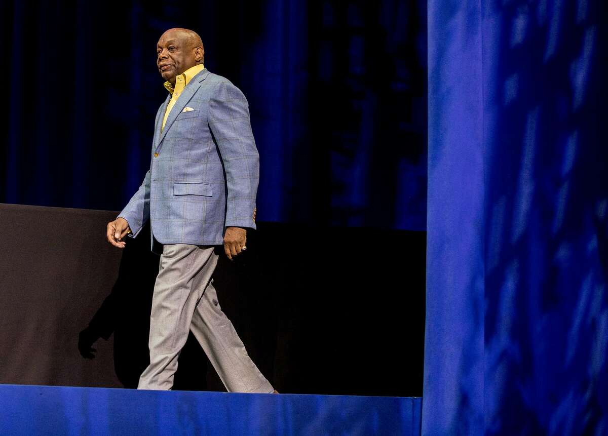 Former San Francisco Mayor Willie Brown walks onto the stage during the general session of the California Democratic Convention held at Moscone North in San Francisco, Calif. Saturday, June 1, 2019.