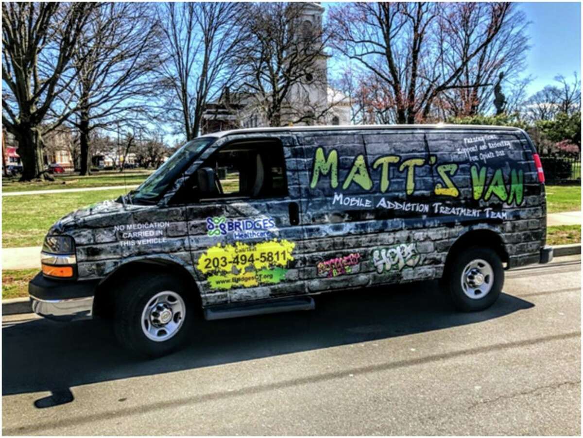 Bridges Healthcare's MATT’s Van (Mobile Addiction Treatment Team). Due to COVID-19, the van currently is not on location in West Haven or Milford, for information on services via telehealth at 203-494-5811. The van should begin operations again soon, said Lauren Siembab, opioid services coordinator for DMHAS.