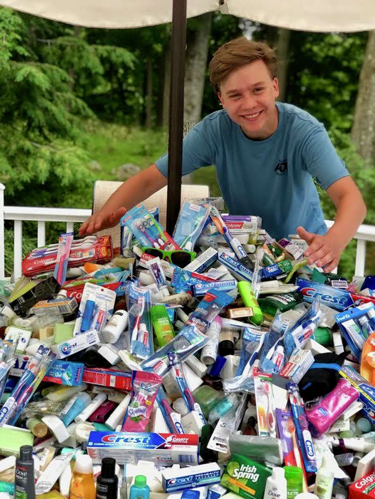 Lukas Dapkus, a rising senior at Ridgefield High School organized a toiletry drive on Saturday, June 27 at St. Mary School to benefit the Dorothy Day Hospitality House in Danbury. Ridgefield residents donated nearly 400 pounds of toiletry supplies, including soap, shampoo, razors and toothpaste. The collected supplies will be donated to the Dorothy Day Hospitality House.