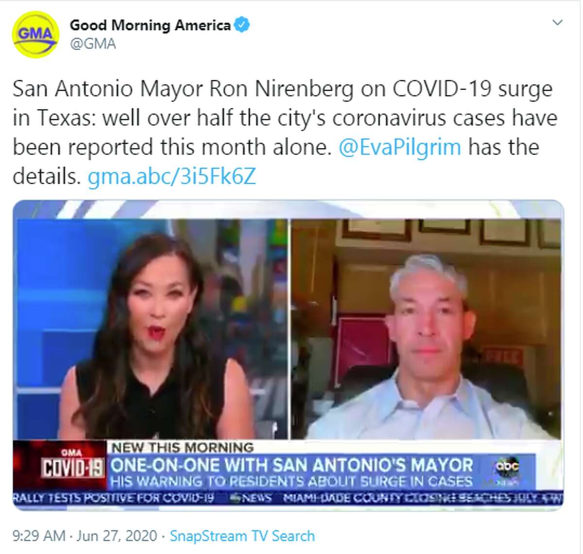 San Antonio Mayor Ron Nirenberg discussed the "stark" change in the city's COVID-19 status on "Good Morning America" over the weekend.