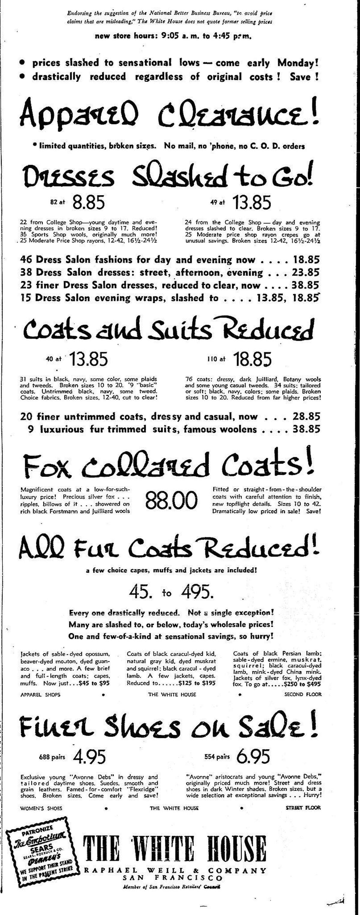 Ads of the 1940s. Chronicle display advertisement for the White House Department Store, May 28, 1941