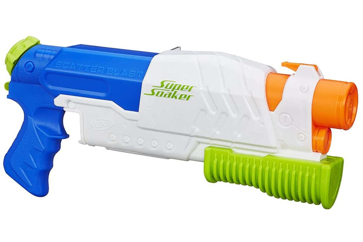 Nerf Super Soaker Scatterblast, $22.93 This is your standard pump-fire Super Soaker: Instead of a trigger, you simply pull the pump back, and five streams of water shoot out at the same time.
