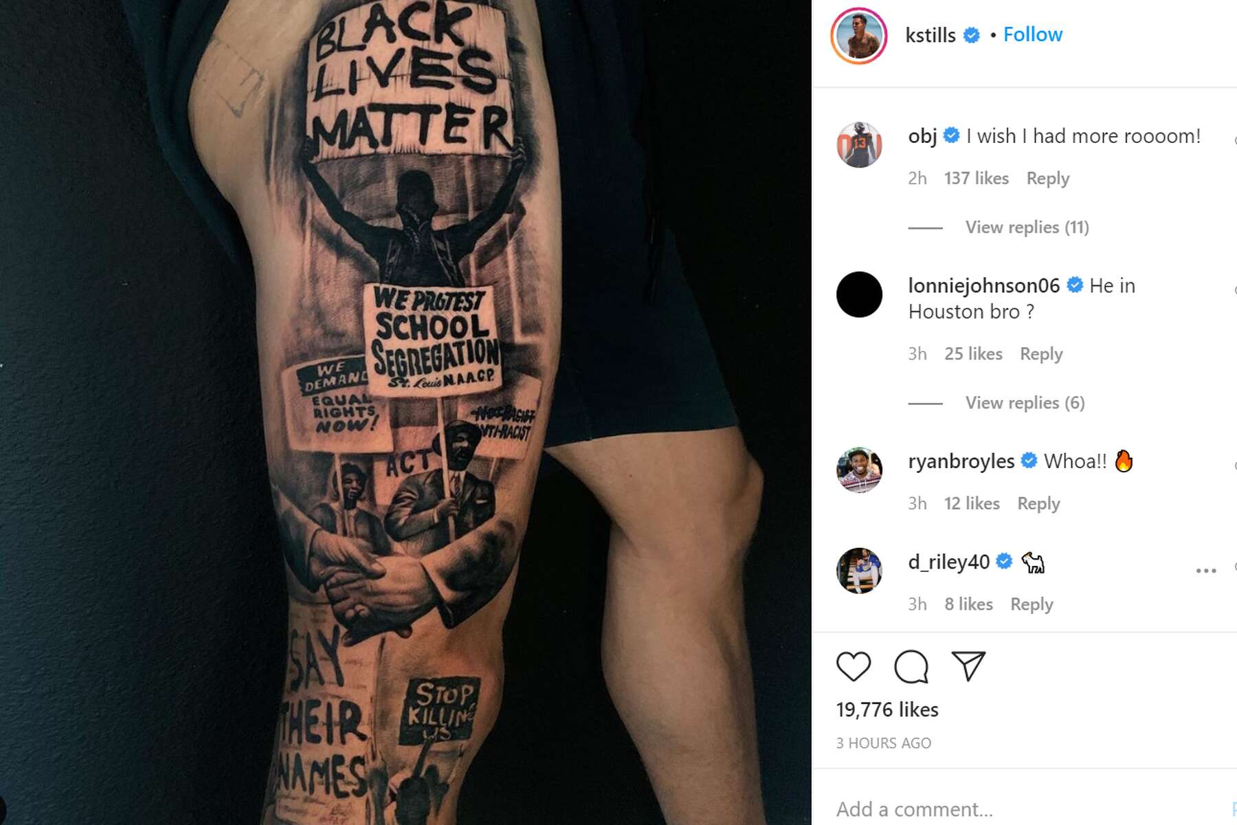 Texans Kenny Stills Shows Off New Black Lives Matter Tattoo
