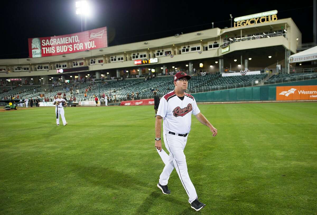 Sacramento River Cats manager Dave Brundage walks off the field following the first Pacific Coast League championship series game against the Las Vegas Aviators at Raley Field in Sacramento, Calif. on Wednesday, Sept. 4, 2019.