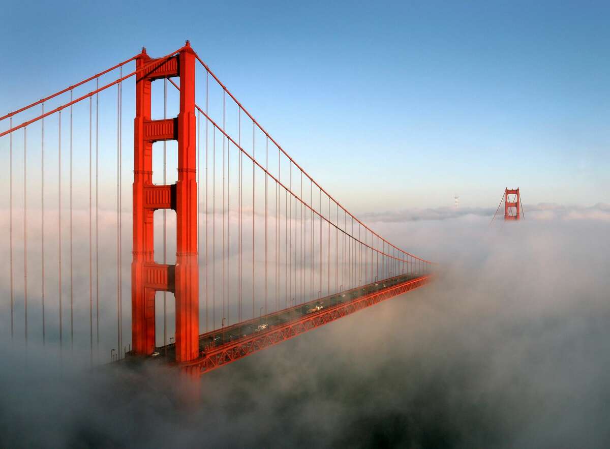 The fog rolling past San Francisco's Golden Gate Bridge, taken from Battery Spencer in the Marin Headlands.