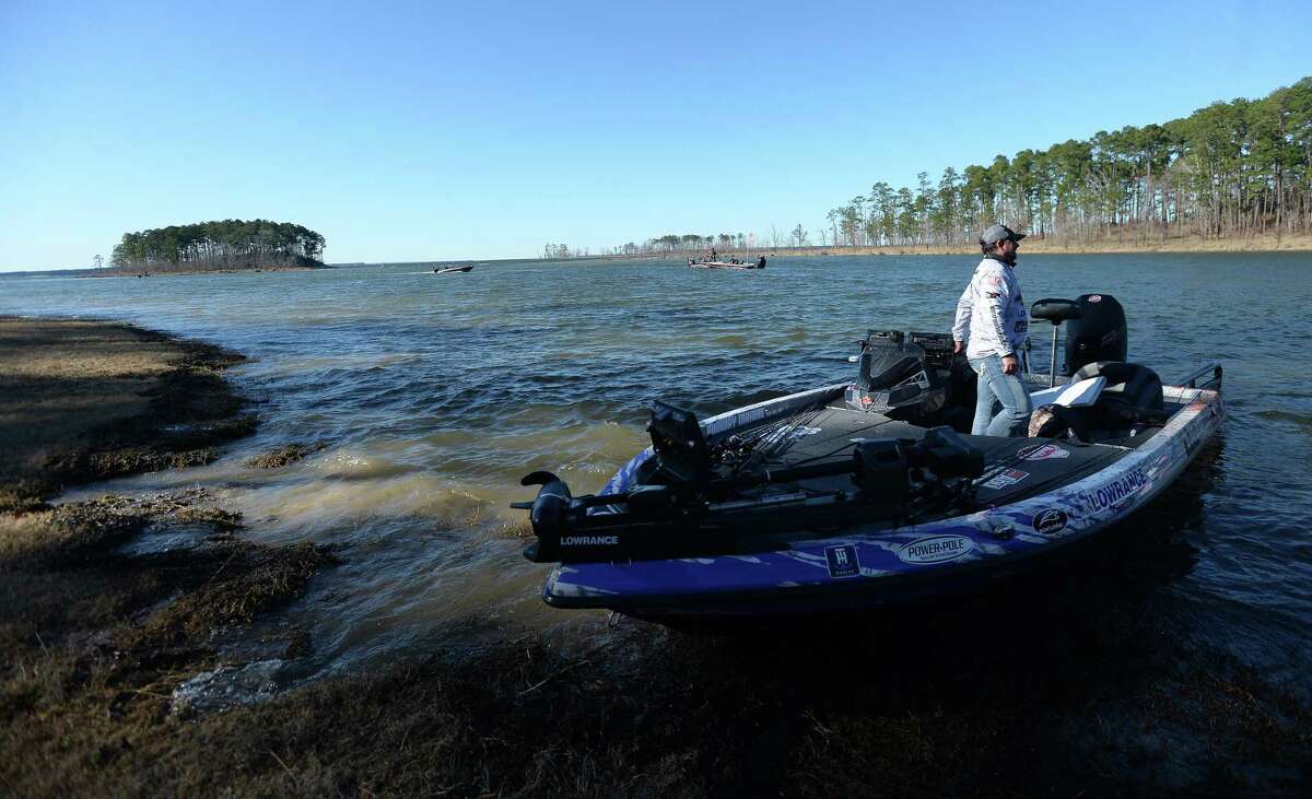 Pro bass fishermen make their way to shore at Lake Sam Rayburn for Friday's weigh-in during the recent tournament at the site. Photo taken Friday, Jan. 24, 2020 Kim Brent/The Enterprise