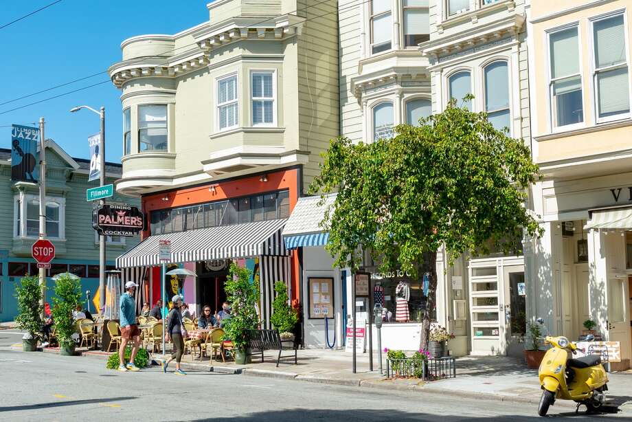 Requests filed by restaurants as part of San Francisco's Shared Spaces program vary from the addition of table and chairs on the sidewalk, to expanding their footprint into parking spots to full street closures. Photo: Smith Collection/Gado/Gado Via Getty Images