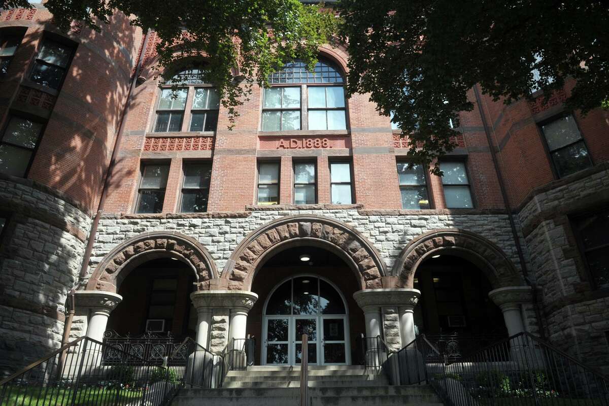 Exterior, Fairfield County Courthouse on Golden Hill Street.