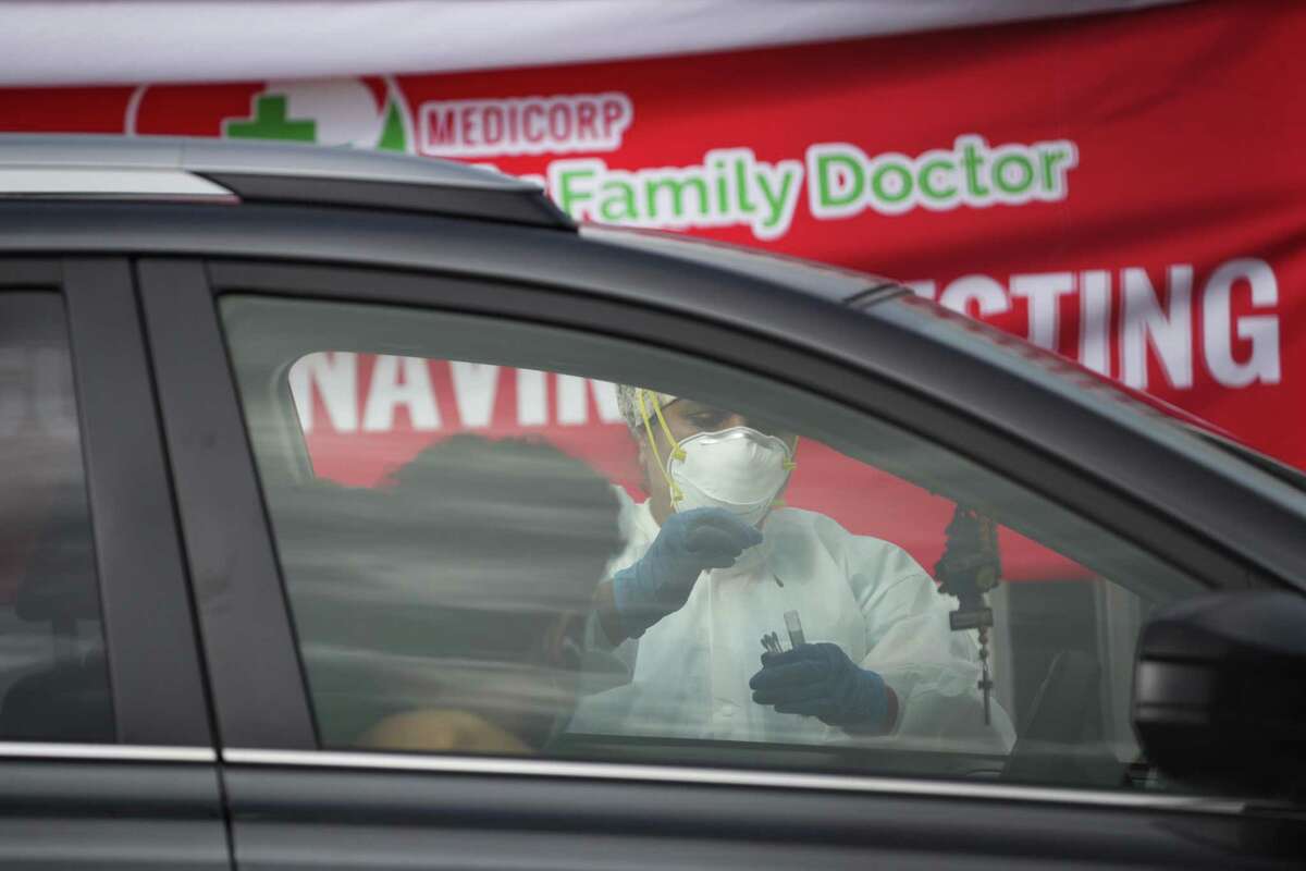 My Family Doctor, 6430 Hillcroft offered a free testing site Thursday, July 2, 2020, in Houston. The long line of cars with people wanting to be tested stretch from the site to and on to the 59 off ramp.