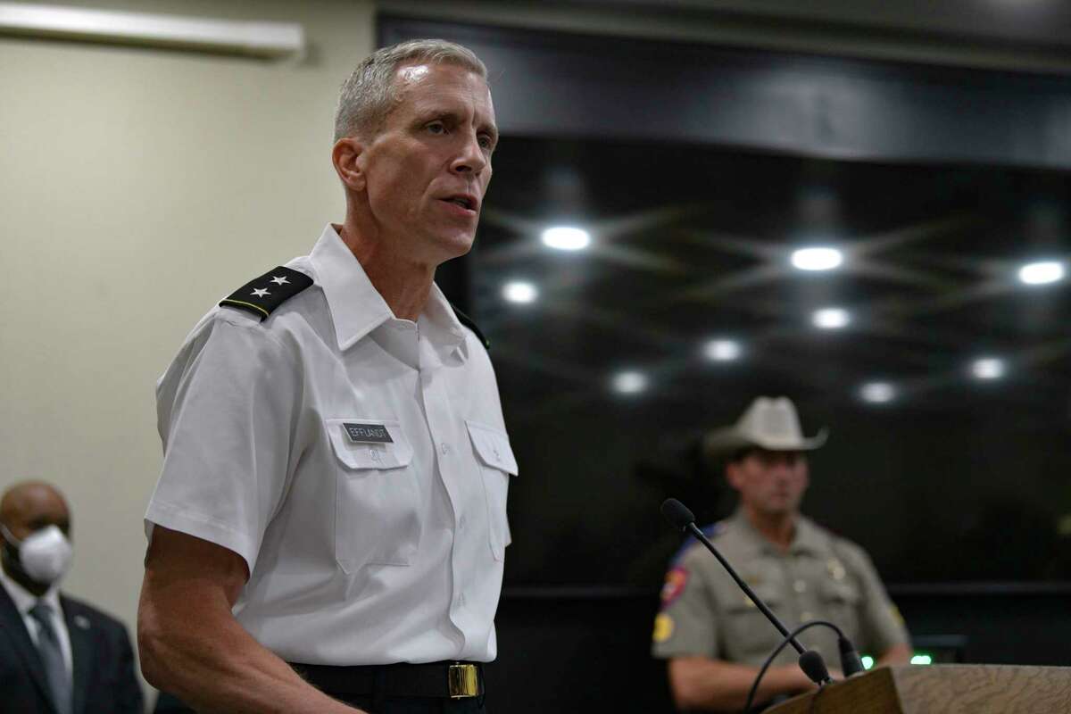Fort Hood senior commander, Maj. Gen. Scott Efflandt, speaks during a press conference last July about Spc. Vanessa Guillen, who went missing from the post in April and whose body had just been found miles away.