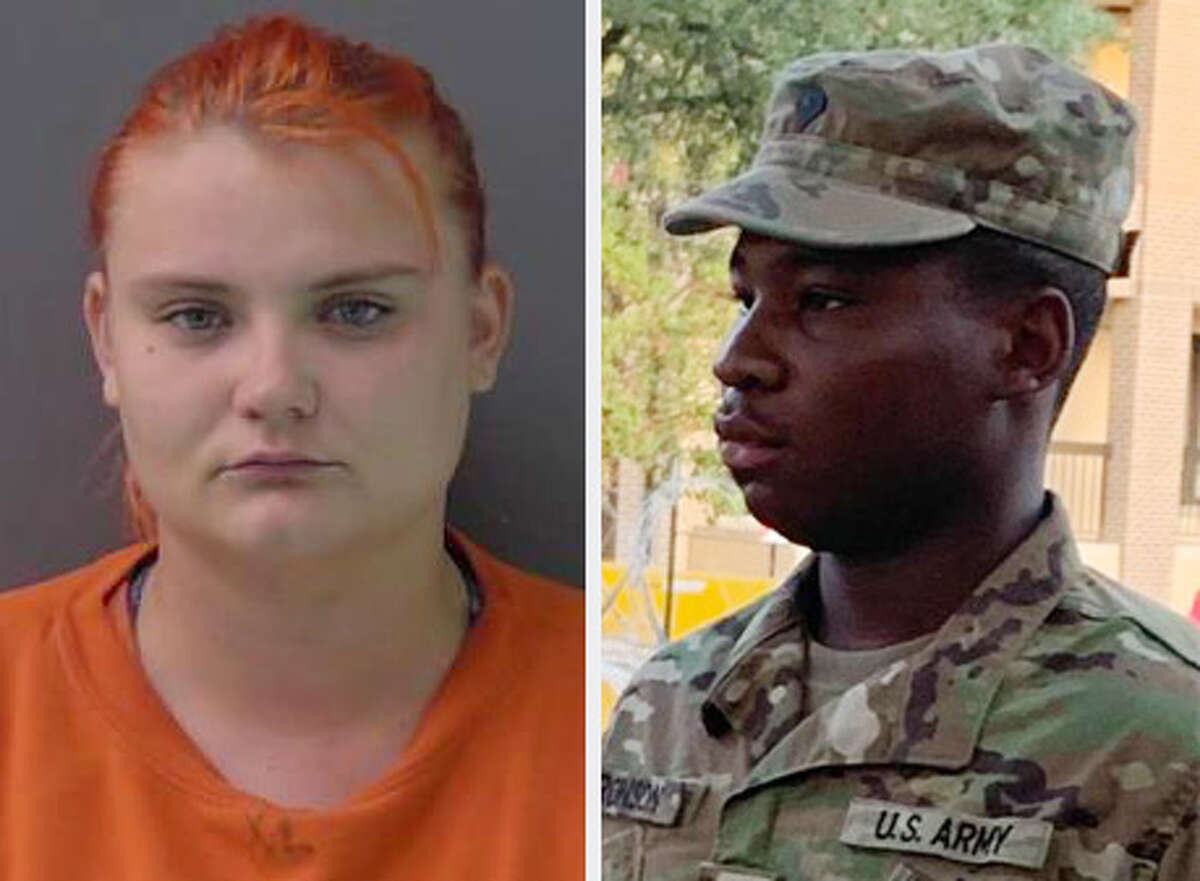 Cecily Anne Aguilar, who faces federal charges in her disappearance. of Vanessa Guillen, left and Aaron David Robinson, the suspect in the disappearance of Fort Hood soldier Vanessa Guillen.