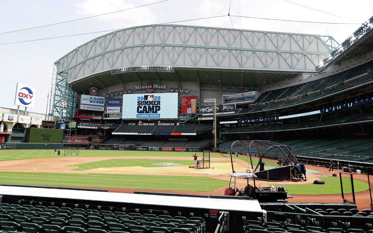 The first day of the Houston Astros Summer Camp at Minute Maid Park, Friday, July 3, 2020, in Houston.