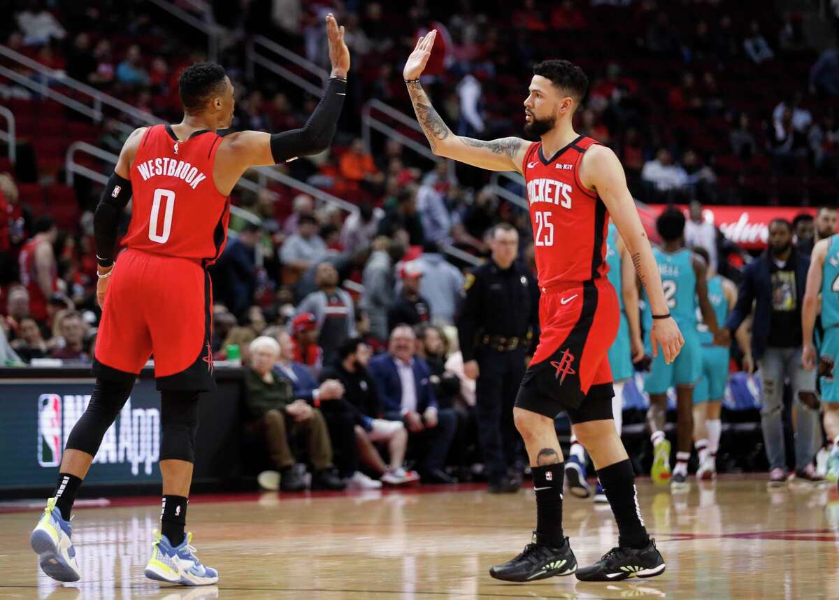 Austin Rivers, giving Russell Westbrook a high five back when the Rockets were still playing, says team chemistry will be a key when the NBA resumes in Orlando.