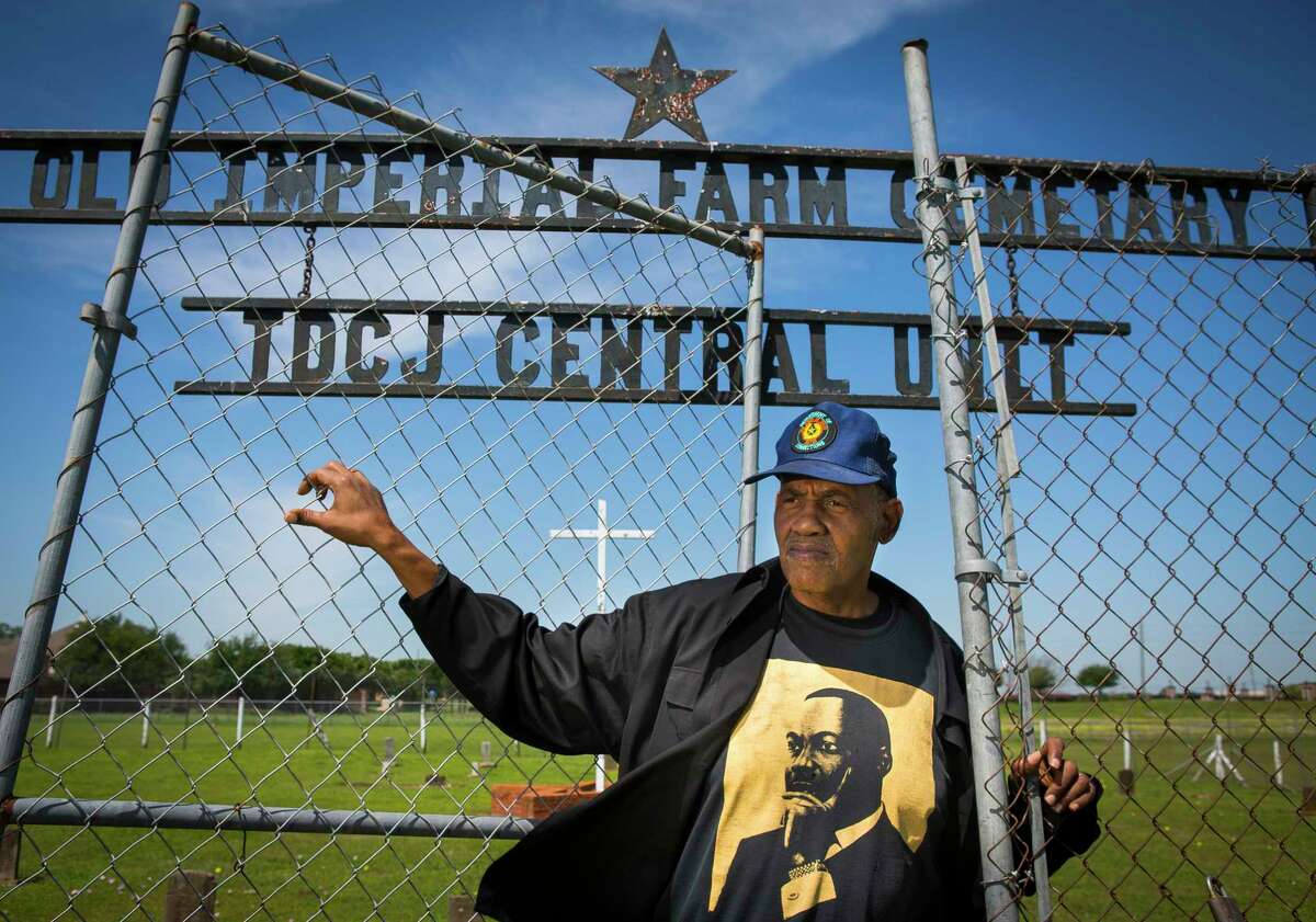 Reginald Moore, who has been striving for years to get recognition for the Old Imperial Farm cemetery that houses some bodies believed to be a part of the convict leasing system in Sugar Land, Texas, stands inside the cemetery where he serves as the steward, Tuesday, April 10, 2018, in Sugar Land. Fort Bend ISD and the Texas Historical Commission have identified a historic cemetery on the site of a new technical center under construction near the area where Moore has been focused for years, according to a news release issued Friday by the school district. ( Mark Mulligan / Houston Chronicle )