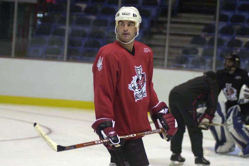 Times Union photo by STEVE JACOBS River Rat hockey player, Craig Darby during practice, Thursday, October 9,2003.