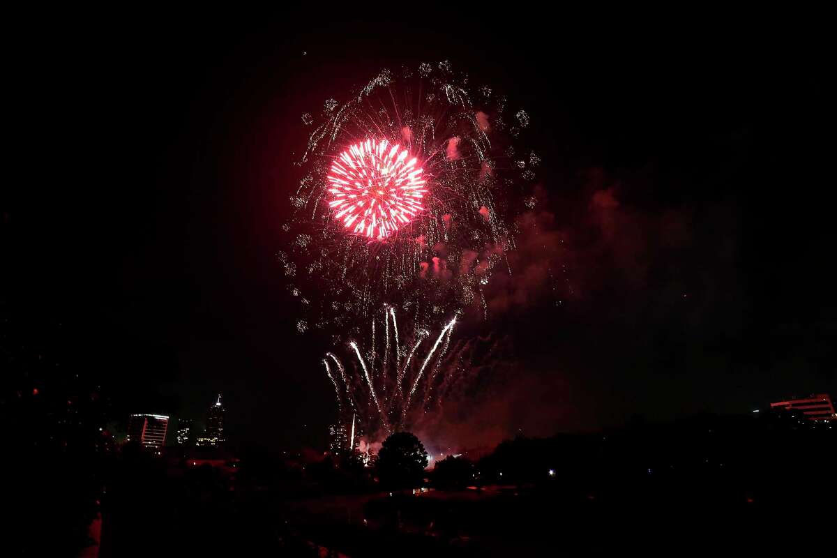 Fireworks over the bayou at Eleanor Tinsley park for this year’s Shell Freedom Over Texas 4th of July fireworks display Saturday, July. 4, 2020 in Houston, TX.