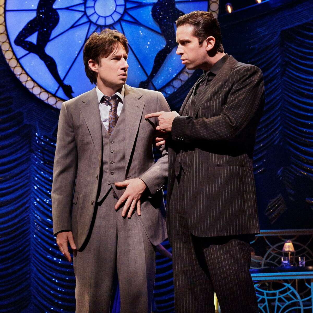 Nick Cordero, right, with Zach Braff in “Bullets Over Broadway.” Cordero was nominated for a Tony for his performance.