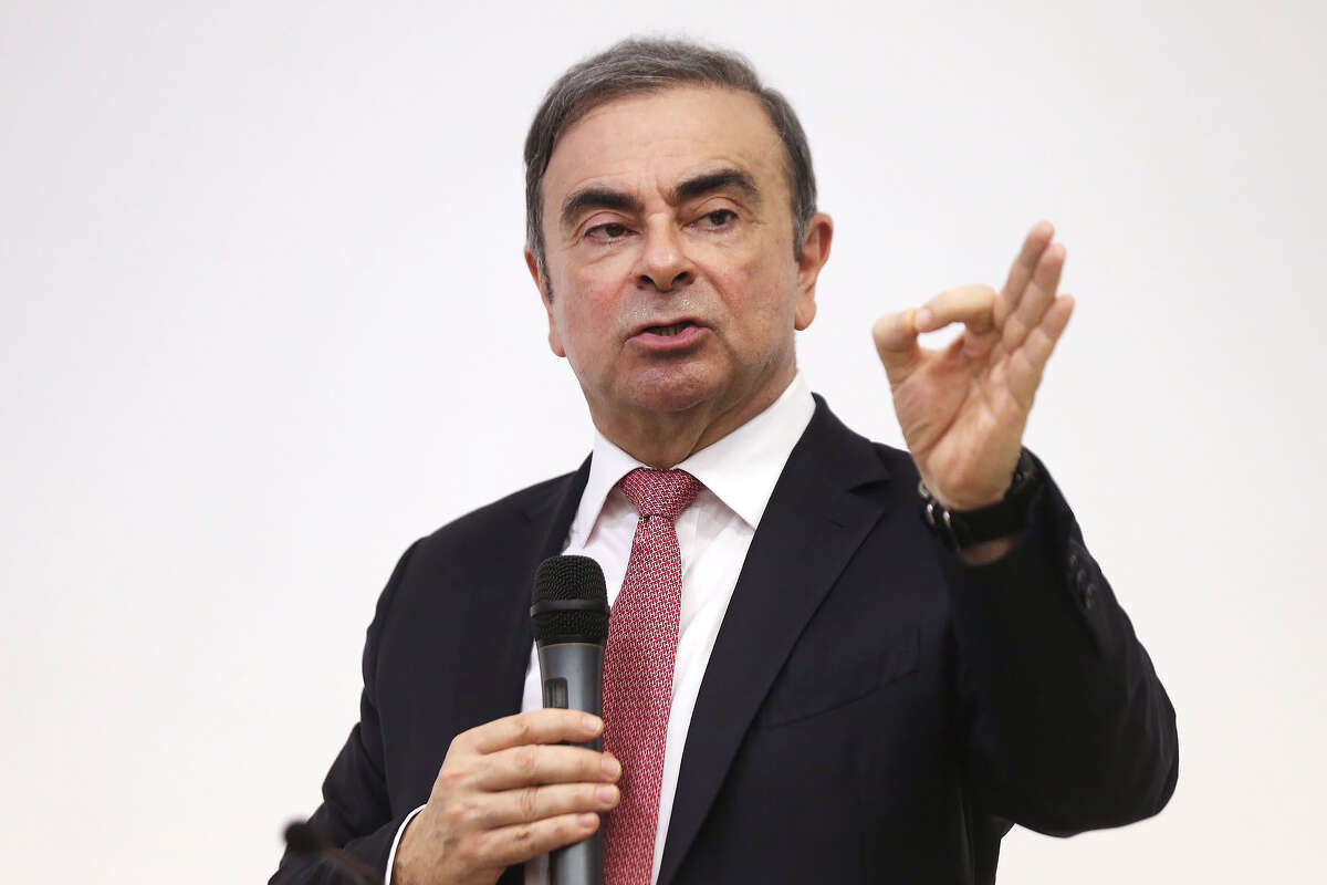 Carlos Ghosn, former CEO of Nissan Motor and Renault, gestures as he speaks to the media at the Lebanese Press Syndicate in Beirut, Lebanon, on Jan. 8, 2020.