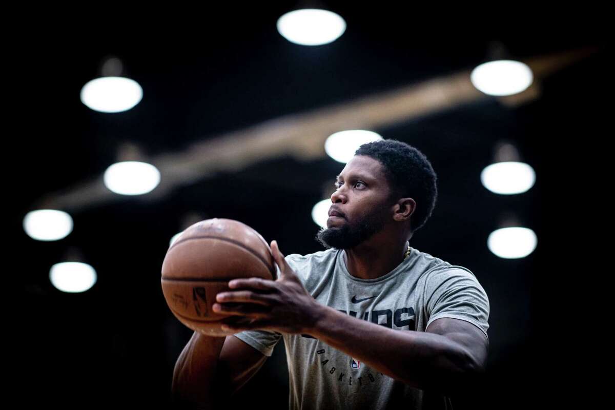 Rudy Gay practices in the Spurs facility on July 3. Gay and the rest of the Spurs will leave for an open-ended trip to Orlando, Florida to restart the NBA season.