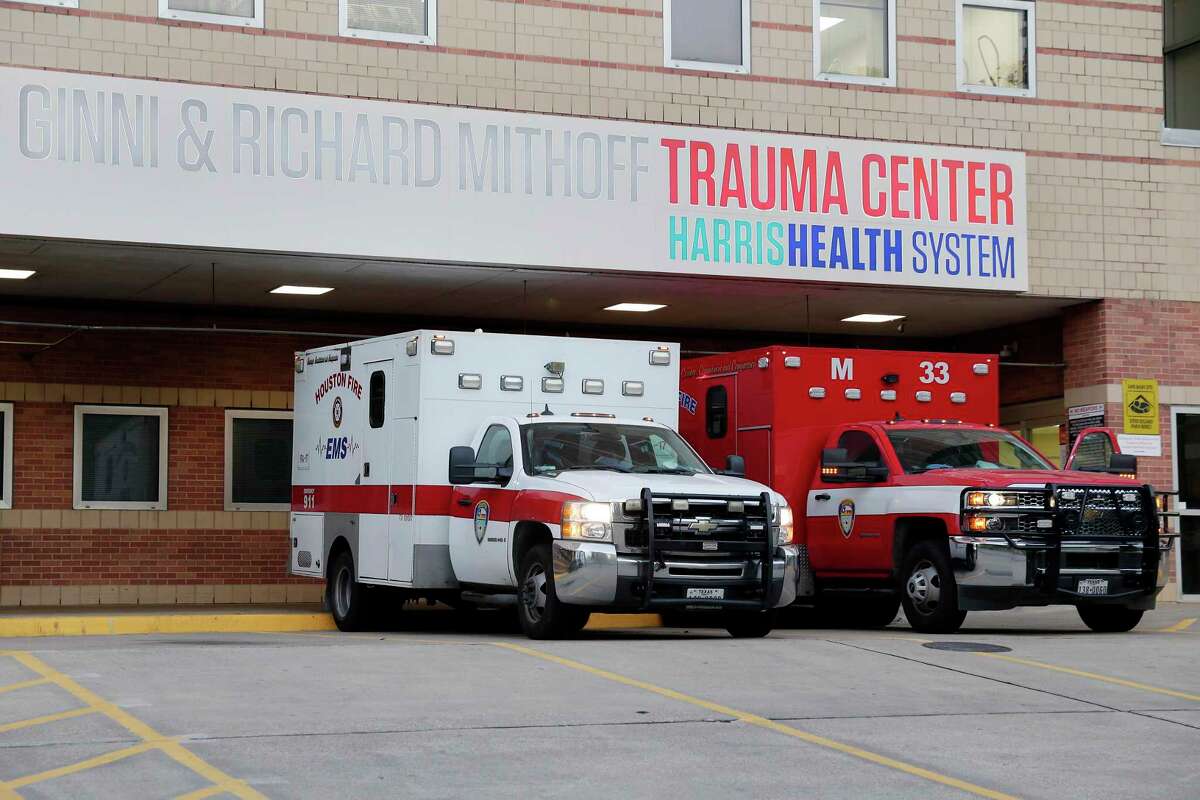 Ambulances outside the Trauma Center of the Harris Health System in the Texas Medical Center complex Friday, Jul. 3, 2020 in Houston, TX. A new hospital rankings list from the Lown Institute puts Memorial Hermann and Harris Health among the top hospitals in Houston.