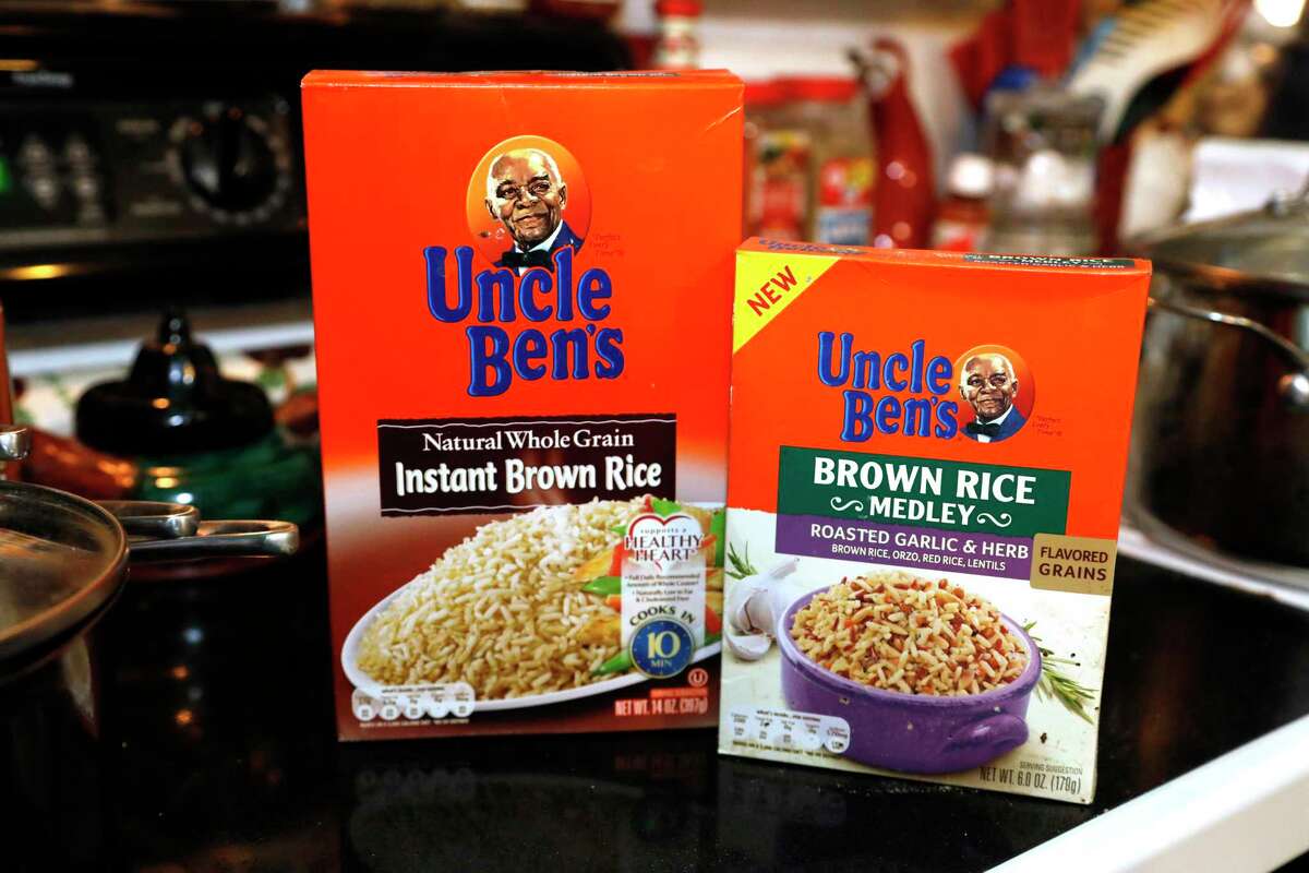 Uncle Ben's rice boxes are photographed Thursday, June 18, 2020 in Jackson, Miss. The owner of the Uncle Ben's brand of rice says the brand will "evolve" in response to concerns about racial stereotyping.