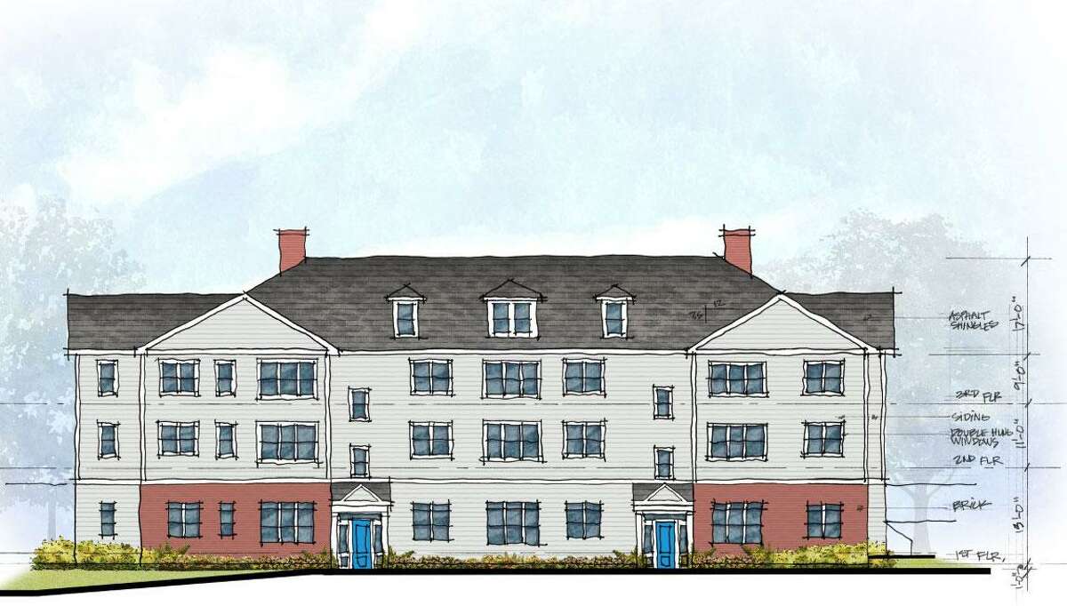 Proposed exterior elevation for 17 apartments at 3 Hubbard Road in Wilton. The plan, originally submitted to the town in Jaunuary 2020, has since been withdrawn.