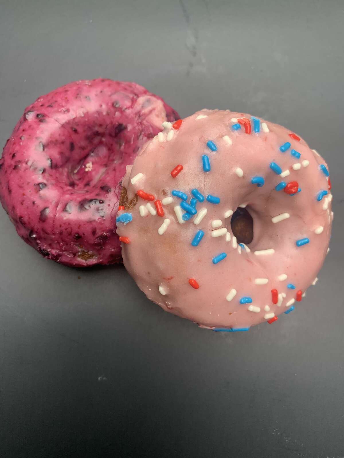 Cider Belly doughnuts come in a variety of flavors, including Maine Blueberry and a strawberry sprinkle.