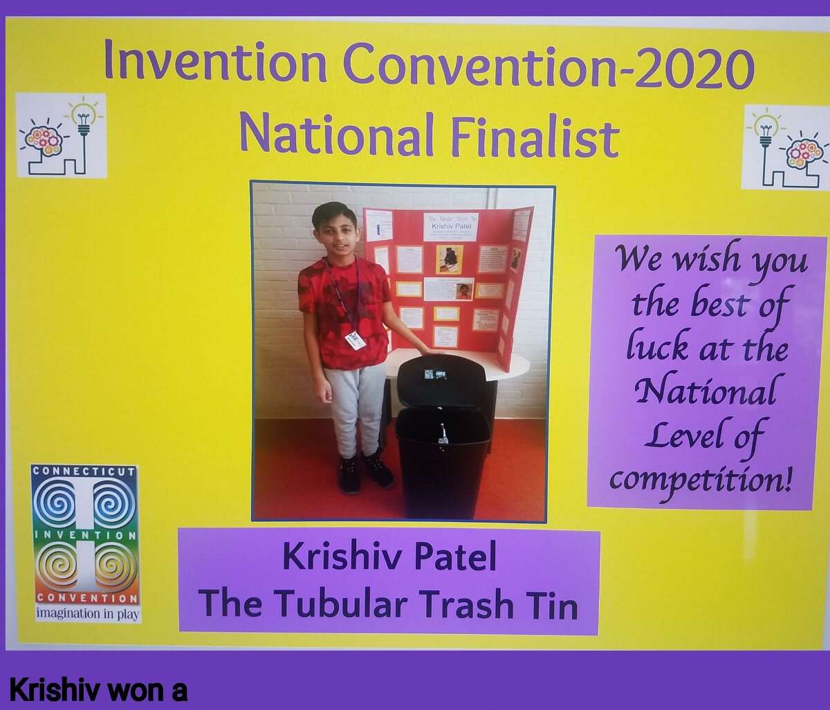 Krishiv Patel, now a rising seventh grader, was among 435 students from across the country to win an award at the fifth annual Invention Convention U.S. Nationals.