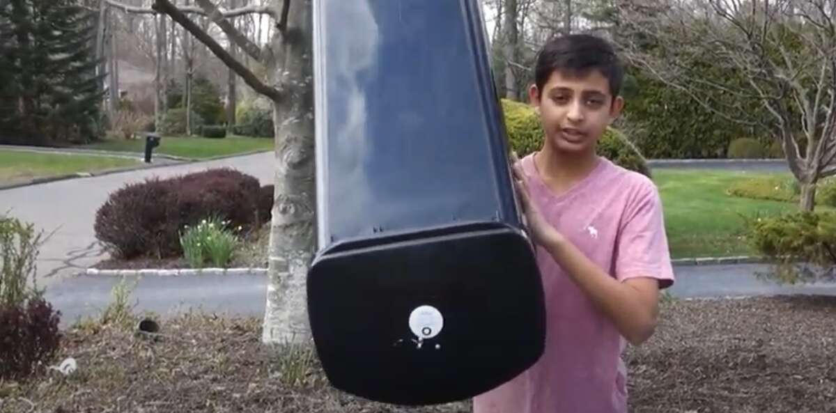 Shelton's Krishiv Patel shows off his invention in a screen grab taken from his video submission to the Wilmerhale Patent Application Award.