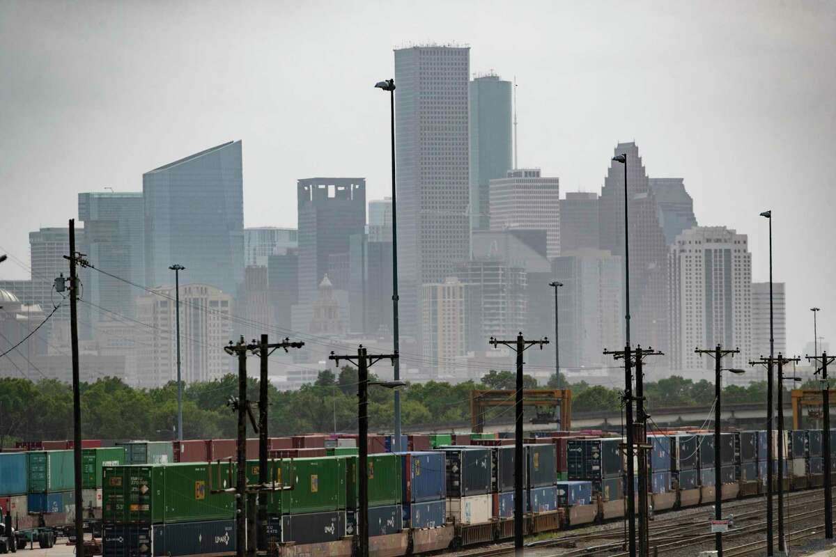 View of the railway tracks from the corner of Lockwood Drive and Liberty Road looking southwest on Tuesday, July 7, 2020, in Houston.