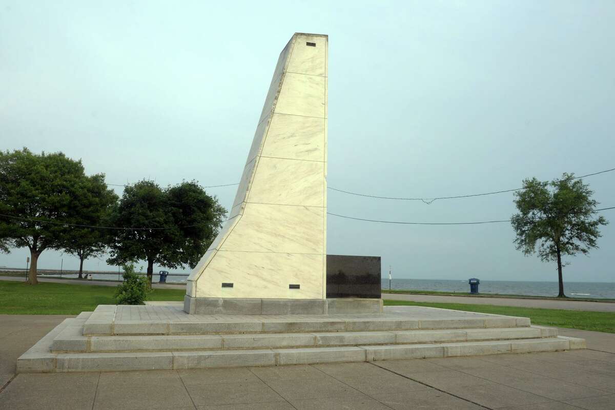 The empty Christopher Columbus memorial at Seaside Park, in Bridgeport, Conn. July 6, 2020. The state of Columbus was removed from the memorial on Monday.