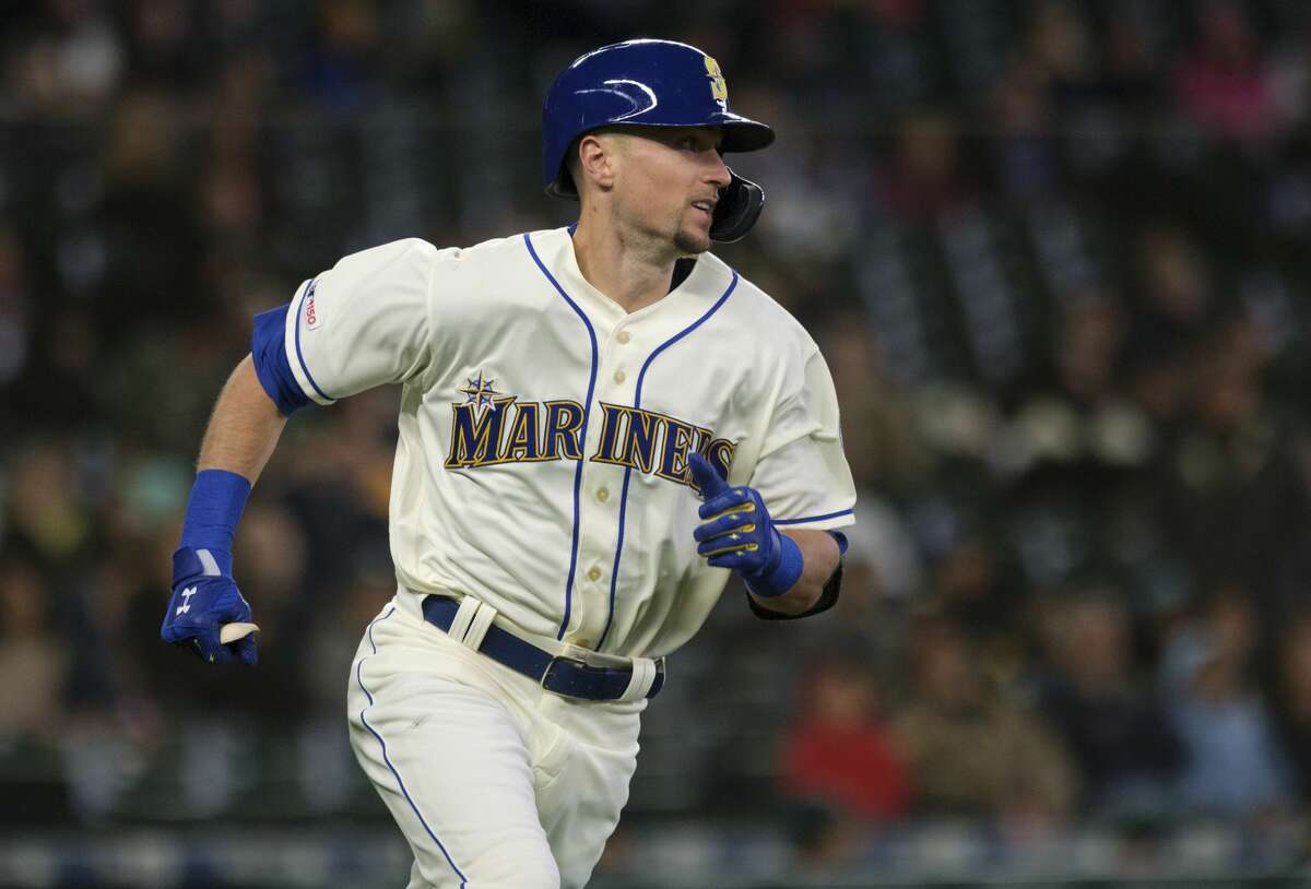 SEATTLE, WA - SEPTEMBER 29: Braden Bishop #5 of the Seattle Mariners runs to first base after putting a ball in play during an at-bat in a game against the Oakland Athletics at T-Mobile Park on September 29, 2019 in Seattle, Washington. The Mariners won 3-1. (Photo by Stephen Brashear/Getty Images)
