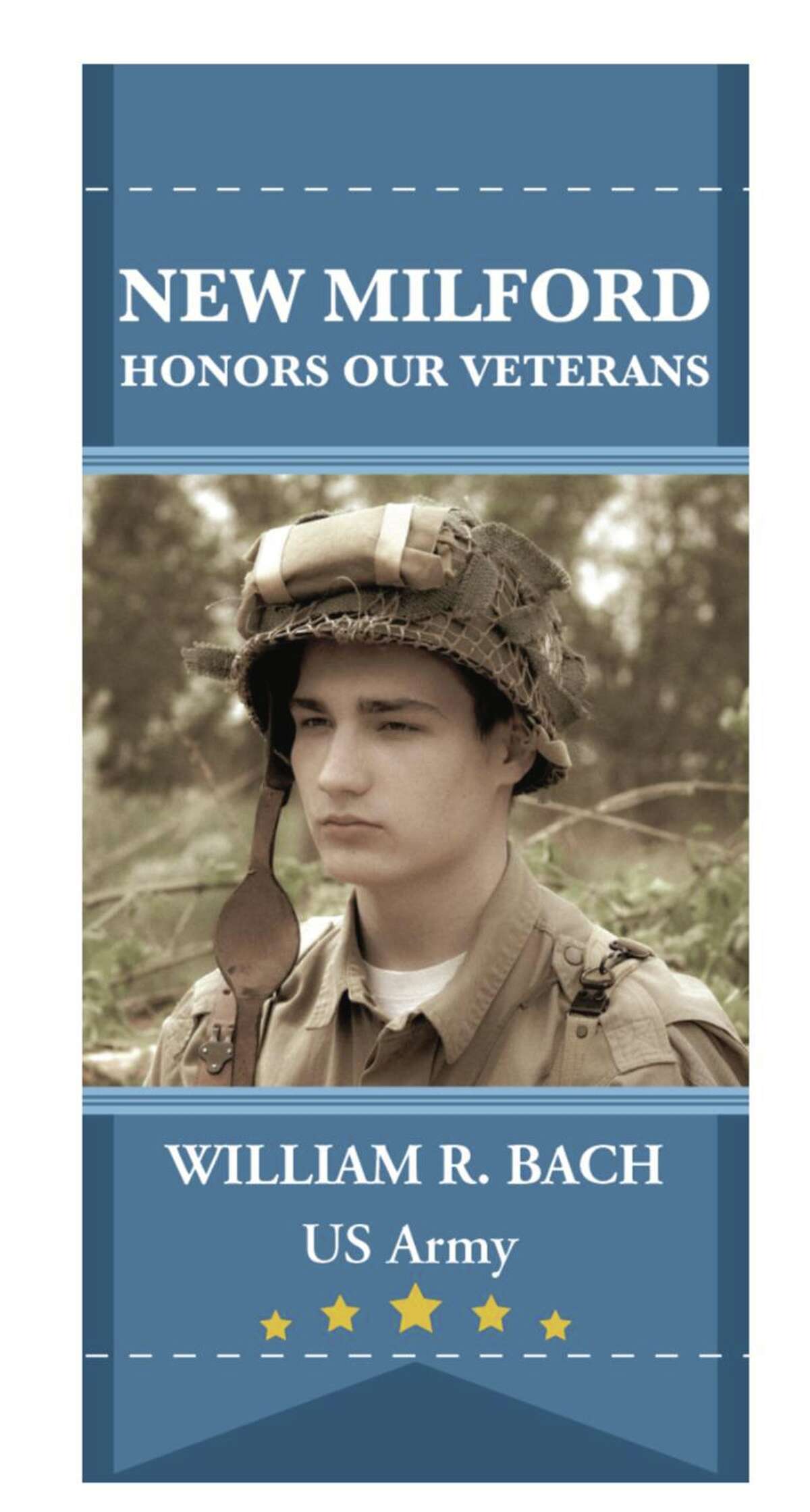 Alexis Delmore of Kent, and state president of the Children of the American Revolution, Charles Merriman Society, is seeking veterans' photos for a banner project in New Milford. Above is a sample of a banner.