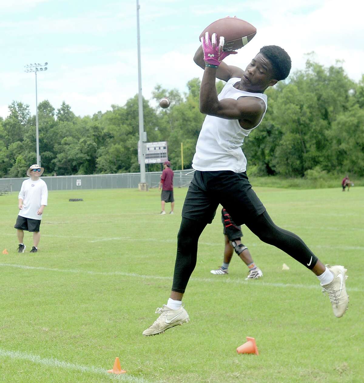 Silsbee High School's football team gets in its first practice of the 2020 season Monday morning. It was the first day that team practices were allowed in the state under guidelines issued to schools by TAPPS and UIL. Photo taken Monday, June 8, 2020 Kim Brent/The Enterprise