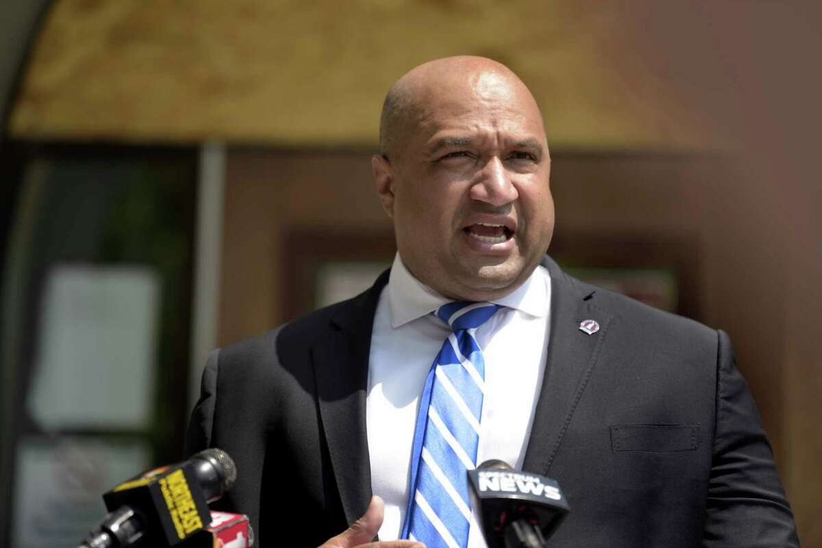 Albany County District Attorney David Soares holds a press conference to discuss the results from the Democratic primary election for Albany County District Attorney on Wednesday, July 8, 2020, in Albany, N.Y. (Paul Buckowski/Times Union)