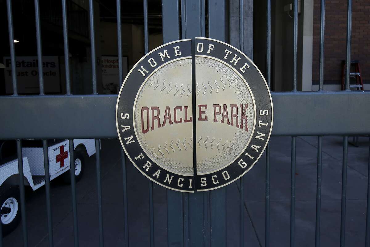 An entry to Oracle Park, home of baseball's San Francisco Giants, is shown in San Francisco, Tuesday, July 7, 2020. (AP Photo/Jeff Chiu)