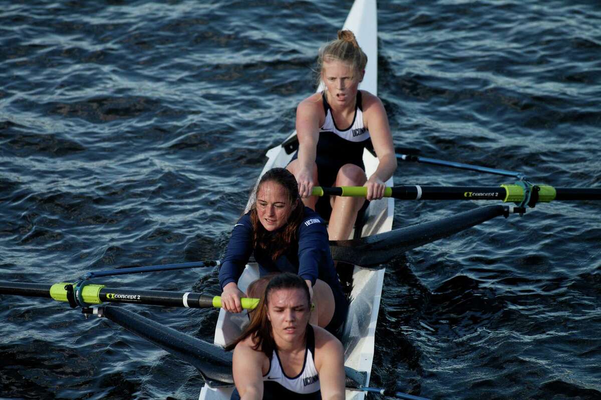 CAMBRIDGE, MA - OCTOBER 21: University of Connecticut rowing crew competed in the Championship Women's Eight competition at the Head of the Charles Regatta from the river's side on Sunday morning, October 21, 2012. (Photo by Kayana Szymczak for The Boston Globe via Getty Images)