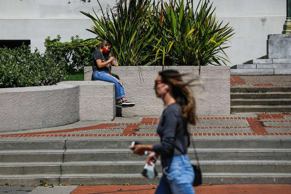 People spend time on the UC Berkeley campus on Wednesday, July 8, 2020 in Berkeley, California.