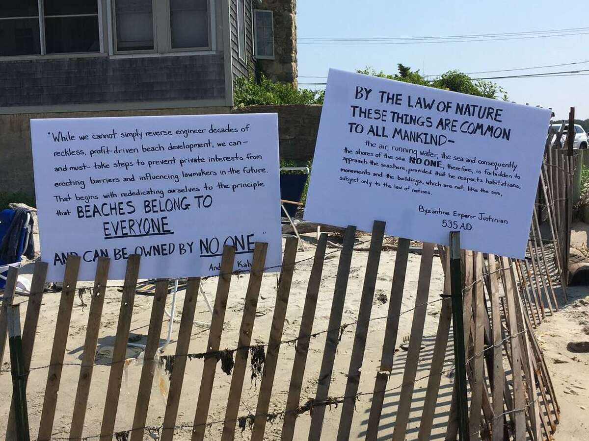 Objections to a fence at a beach in Old Saybrook over the mean high tide mark.