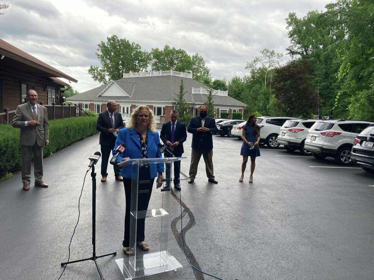 Attorney Cynthia LaFave speaks to reporters on Friday, July 10, 2020 about a possible plea deal in the Schoharie limousine crash that killed 20 people on Oct. 6, 2018. LaFave represents the families of victims of the crash and says they feel they've been shut out of discussions about a plea bargain in the case.