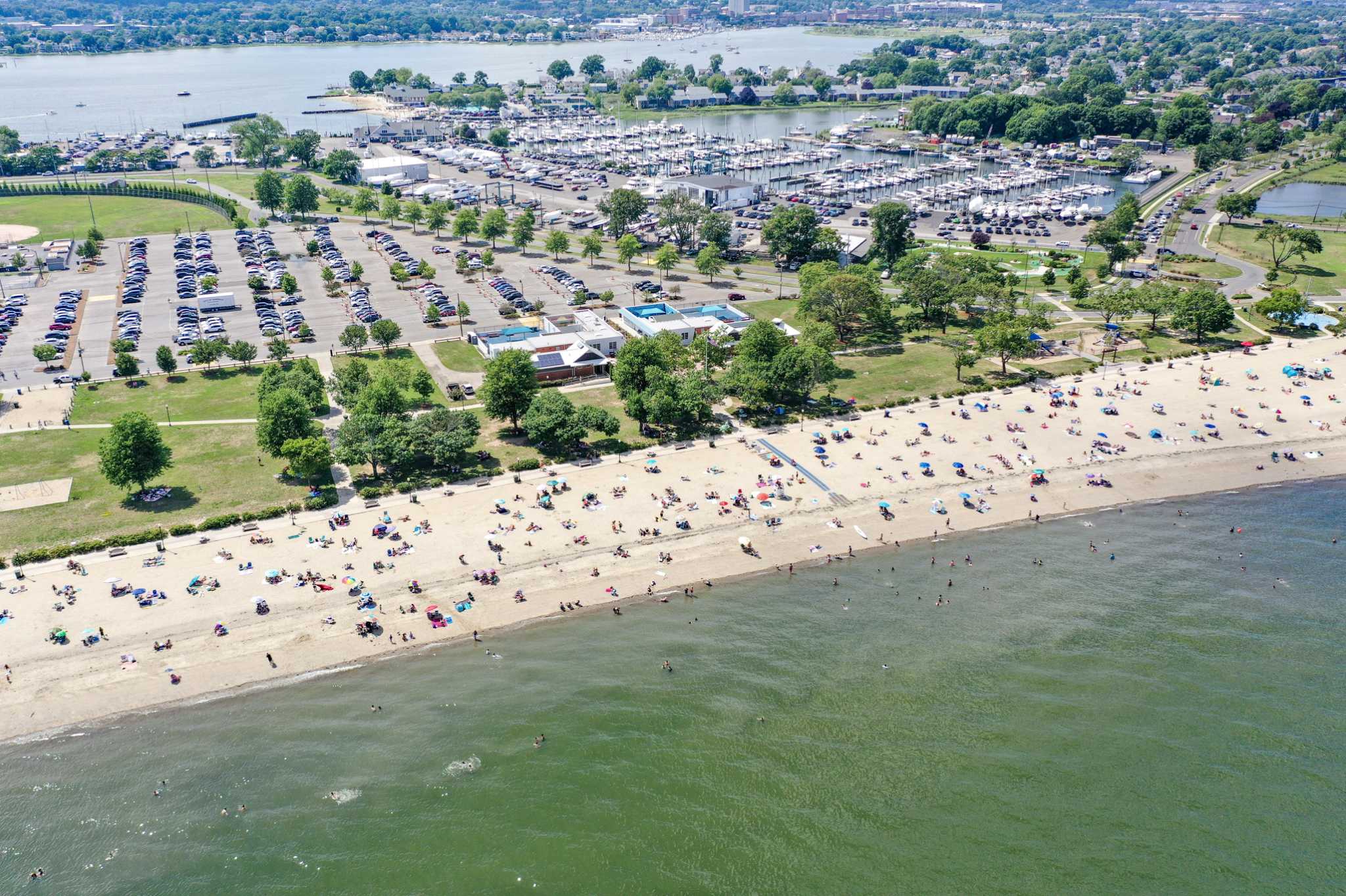 Drone photos Norwalk beach reaches capacity
