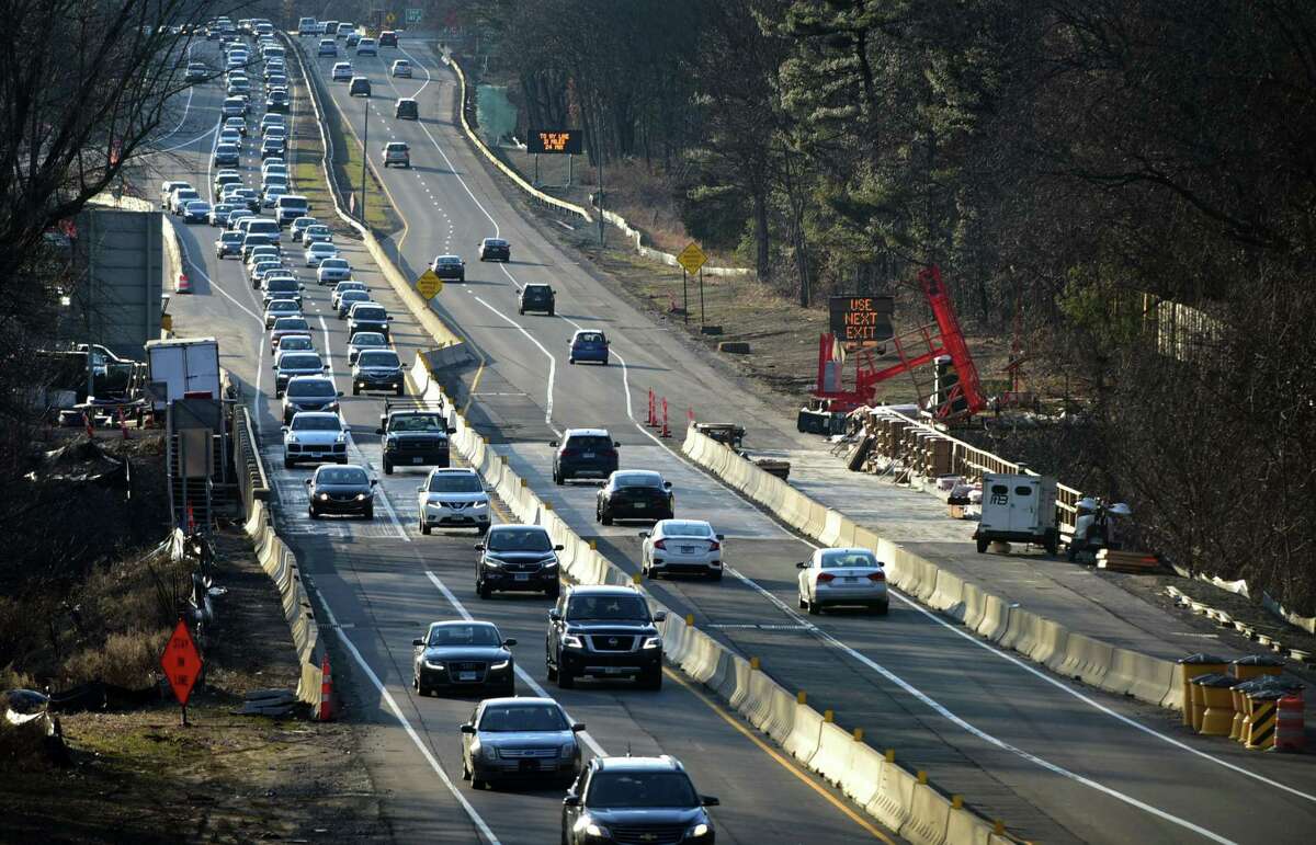 Ongoing construction on the Merritt Parkway near the Saugatuck River Bridge and the Clinton Ave. overpass Friday, February 28, 2020, in Westport, Conn. The end of the road is in sight for a three-year construction project on the Merritt Parkway. From July 13-17, 2020 the Exit 42 on and off-ramps in Westport will be closed to prepare for the final paving in the construction zone.