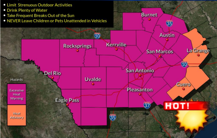 Excessive heat warning issued for San Antonio as temperatures hit 106 ...